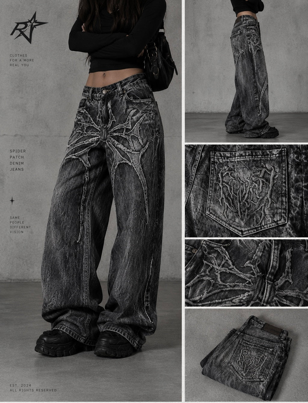 Spider Embroidery Patch Jeans